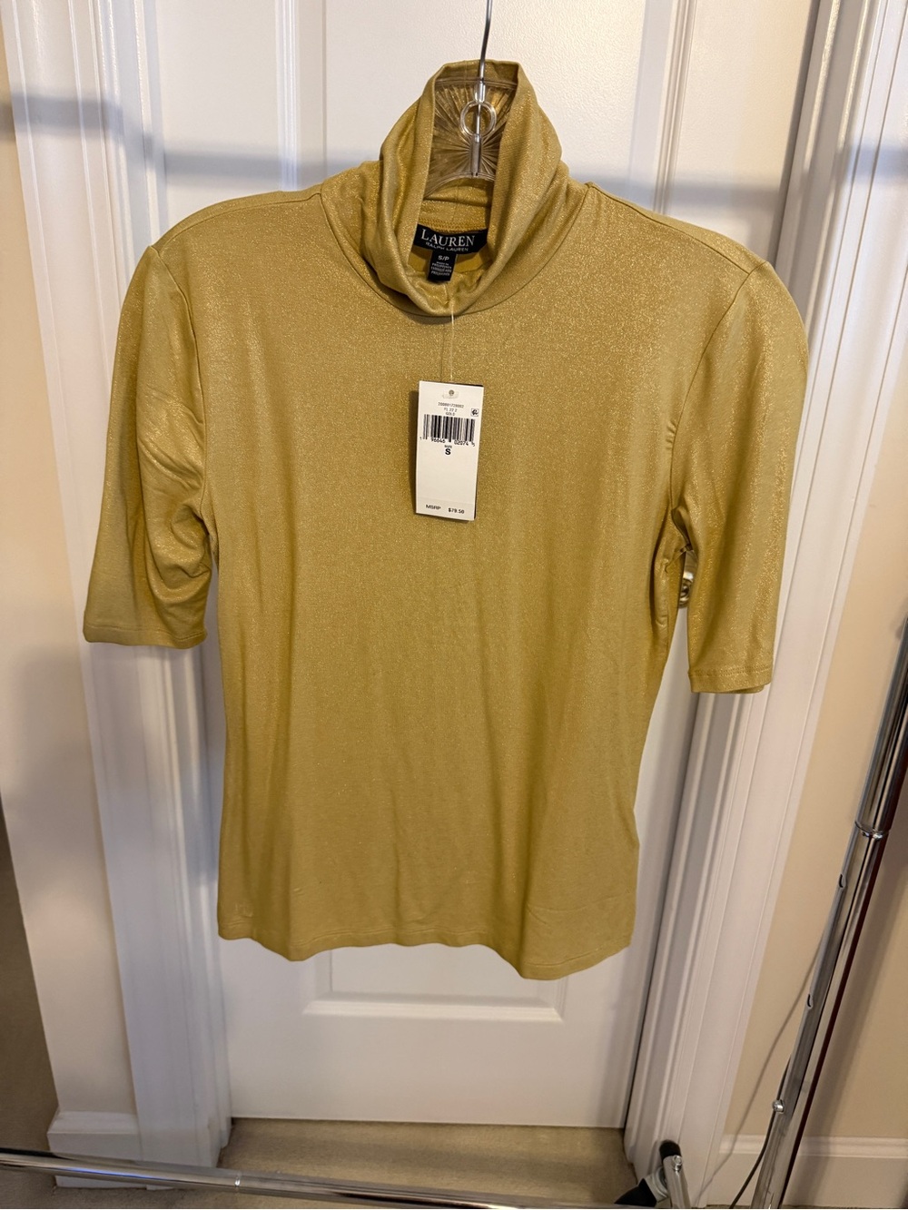 BRAND NEW Lauren Ralph Lauren Metallic Gold Short-Sleeve Turtleneck Tee